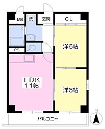 プレザントライフ 2LDKの間取図画像
