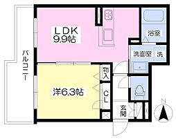 パークフロントワン 1LDKの間取図画像