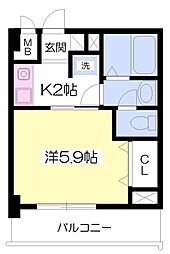 プラース中百舌鳥 1Kの間取図画像