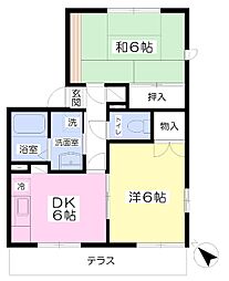 楠本ハイツ 2DKの間取図画像