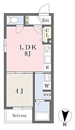CINQ南巽 1LDKの間取図画像