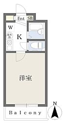 アイビーコート天美 1Kの間取図画像