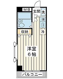 サンブライト北栄 ワンルームの間取図画像