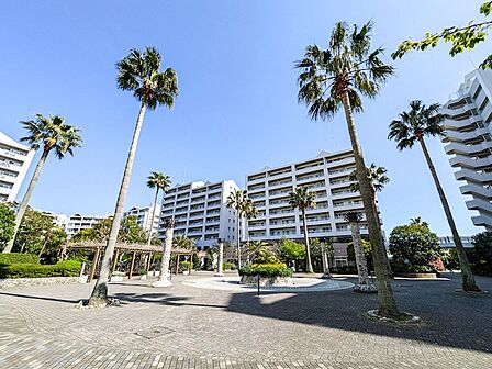 敷地内に広がるラグーン広場。夏期には噴水が稼働し、居住者の憩いの場となります。