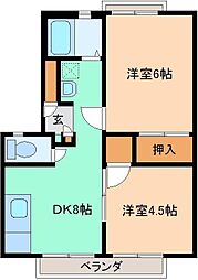 メゾンノオブルC 2DKの間取図画像
