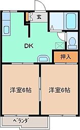 アレイ若宮B 2DKの間取図画像