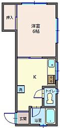 田村コーポ 1Kの間取図画像