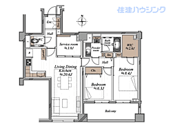 パークコート高輪ヒルトップレジデンス 2SLDKの間取図画像