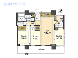 シティタワー新宿 3LDKの間取図画像