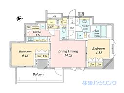 ザ・パークハウス三田タワー 2LDKの間取図画像