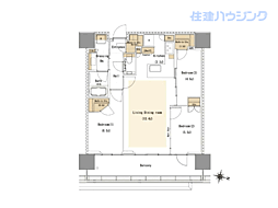リビオタワー品川 3LDKの間取図画像