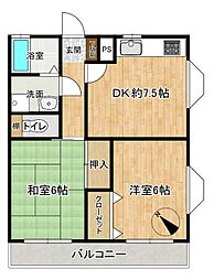 プラムハイツA 2DKの間取図画像