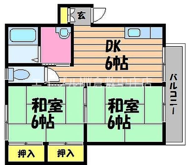 プチパール ｜岡山県倉敷市西中新田(賃貸アパート2DK・2階・43.00㎡)の写真 その2