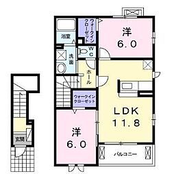 メゾン蒼空2 2LDKの間取図画像