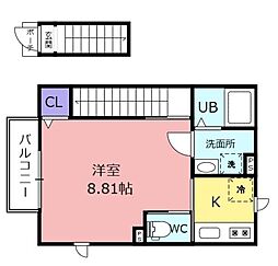 Amourbriller2 1Kの間取図画像