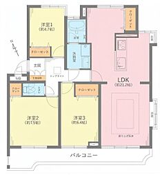 三旺マンション第2植田B 3LDKの間取図画像