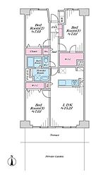 横浜パークタウンd棟 3LDKの間取図画像