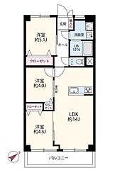 読売ランド前ハイデンス 3LDKの間取図画像