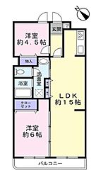 ラムズヒル蒔田 2LDKの間取図画像