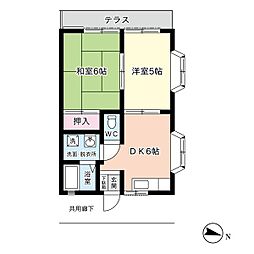 コスモスハイツ 2DKの間取図画像