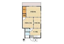ハウス一美 3Kの間取図画像