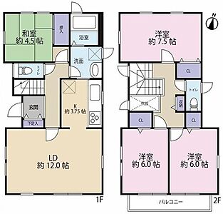 間取り：白を基調としたカントリー風で素敵な外観◎お子様が大きくなっても安心の4室、プライベート空間を確保できます◎洋室は全居室6帖以上クローゼット完備◎洗濯物が乾きやすい南バルコニー◎