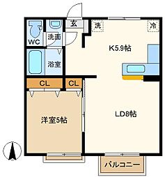 エステートピア一丁目B棟 1LDKの間取図画像