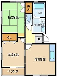 ハイツヴェルミー2A 2DKの間取図画像