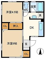 シティハイム美里 2DKの間取図画像