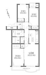 港南台プリンスハイツ6号館 3LDKの間取図画像