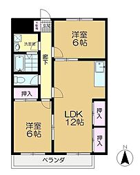 サンライズマンション 2LDKの間取図画像