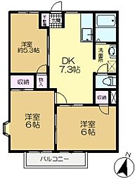 サンヒルズD棟 3DKの間取図画像