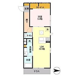 ディアコート鹿放ヶ丘 1LDKの間取図画像