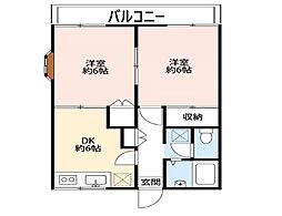グランハイム花積B 2DKの間取図画像