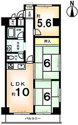向陽セントラルハイツ 3LDKの間取図画像