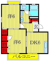 サンフラワー 2DKの間取図画像