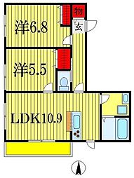 アローヒルズ 2LDKの間取図画像