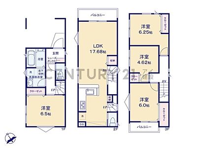 間取り：日当り良好な南側バルコニー