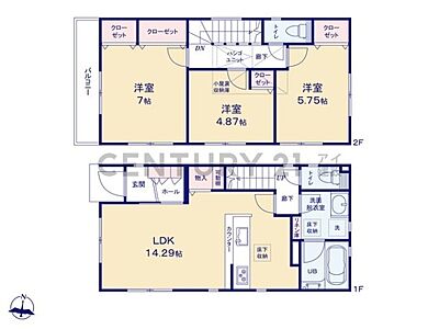 間取り：リビング全体を見渡せる対面式キッチン