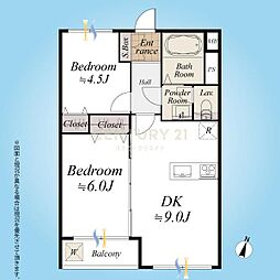 弦巻コーポラス 2DKの間取図画像
