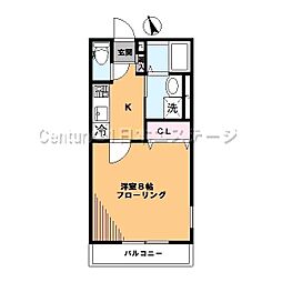 ヒルトップウエスト 1Kの間取図画像