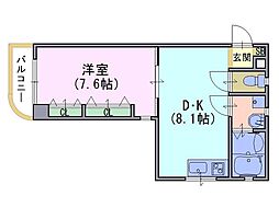 ウエストリュエル 1DKの間取図画像