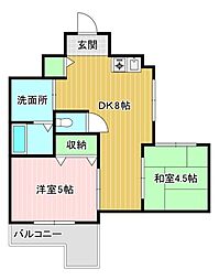第19長栄サウスヴィラ桂川 2DKの間取図画像