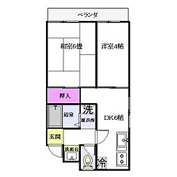 サンライフ原木中山 2DKの間取図画像