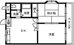 菊里マンション鳳 2LDKの間取図画像