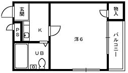 とのき第2ビル 1Kの間取図画像