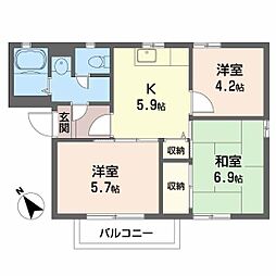 シェスタA棟 3Kの間取図画像