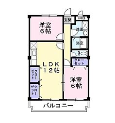 リブグリーン津久野 2LDKの間取図画像