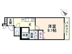 フジパレス高石綾園 1Kの間取図画像