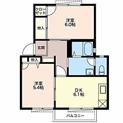 サンモールレモンの木 2DKの間取図画像